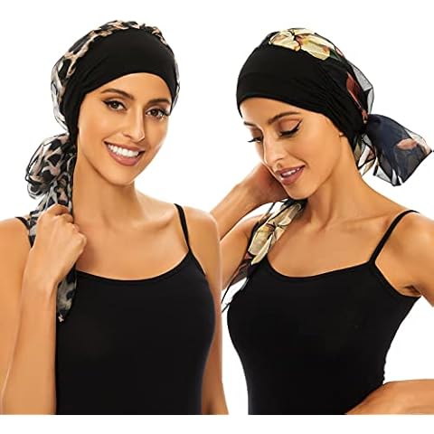 2 Pieces Chemo Headwear Cancer Headwear with Scarfs Chemo Cap Head Scarf for Women Hair Loss Cover