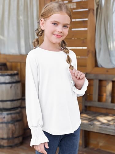 Haloumoning Girls Long Sleeve Shirts Kids Fashion Crew Neck Tunic Tops Blouse 5-14 Years2