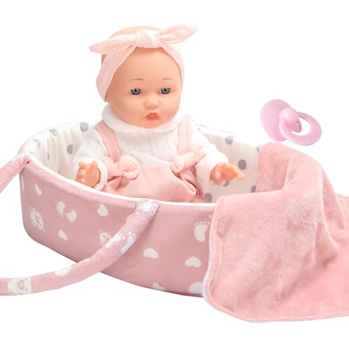 FADALEA 12 Inch Baby Doll with Doll Clothes Outfits, Bassinet, Headband, Pillow, Blanket and Pacifier
