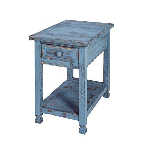 Rustic Cottage Chairside End Table 15D x 23W x 24H in, Shabby Chic Distressed Finish, 1 Drawer & 1 Shelf, Antique Blue, Living Room Furniture, Solid Wood -  Bolton Furniture, ACCA13BA
