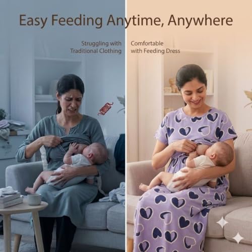 Image of Zero Clothing Feeding Dress for New Moms Casual Loungewear Ankle Length | Cotton Maternity Nighty | Zipless Feeding Dresses for Women | Pregnancy & Nursing Wear