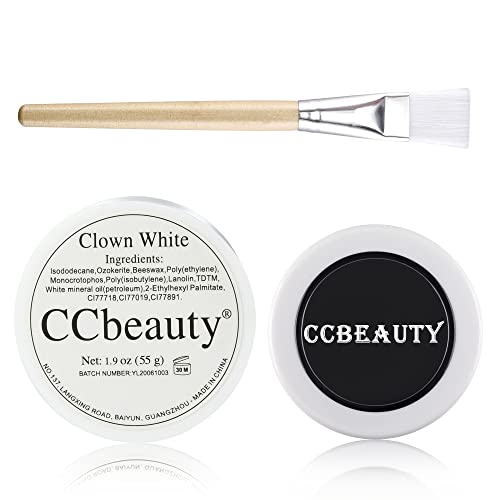 Ccbeauty White Black Face Paint,Professional Body Paint Special Effect Makeup Kit,Clown Ghost Sfx Makeup,Non Toxic Oil Based Foundation For Halloween Costume Cosplay Adults Girls With Brush,Sponges #TOP28