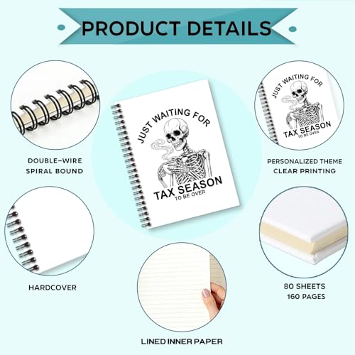 Sixrip Just Waiting for Tax Season to Be Over 160 Pages Lined Spiral Notebook, Tax Season Notebook for Accountants, Funny Accounting Gifts for CPA Coworker, Christmas Retirement Gifts for Accountant