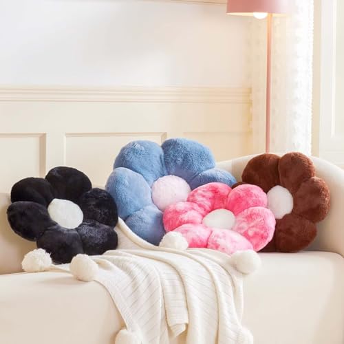 Image of Kcvvcr Brown Flower Pillow Cute Decorative Flower Throw Pillow with Faux Rabbit Fur 17.7 inch Soft Daisy Plush Floor Cushion Aesthetic Room Decor for Bed Sofa Couch