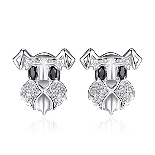 JewelryPalace Pendientes Schnauzer Terrier Perro Perrito Mascota Amante con Espinela Negra Genuina Aretes Plata de Ley 925