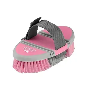 Harrison Howard Flexible Finish Horse Grooming Brush - Bendable, Comfortable Hold, Cherry Pink