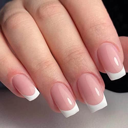French Fake/False Nails Tips Pink Women's Square Press on Nails D...