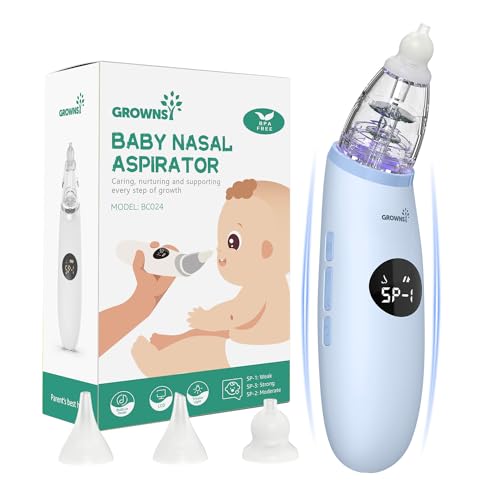 Image of GROWNSY Nasal Aspirator for Baby | Baby Nose Sucker | Electric Nose Suction for Toddler, Ergonomic Booger Sucker with 3 Silicone Tips, Music & Light Soothing Function(Blue)