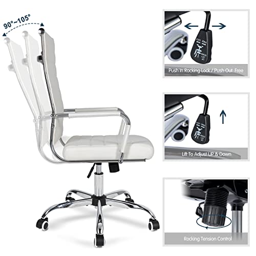 Bowthy Home Office Chair Ribbed, Modern Leather Conference Room Chairs, Ergonomic Office Desk Chair, High Back Executive Computer Chair, Adjustable Swivel Chair With Arms (White) #TOP4