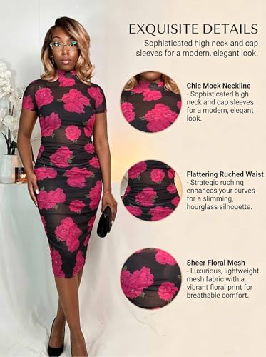 Image of Mojessy Sheer Dress for Women Sexy Short Sleeve Ruched Mesh Bodycon Dress Adjustable Strap Top Mini Skirt 3 Piece Outfits Set