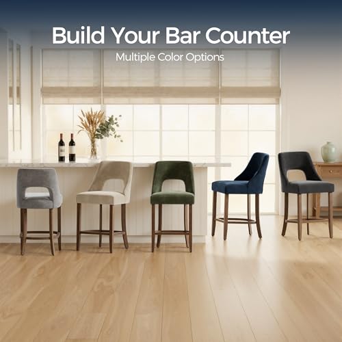 Image of UVV Bar Stools Set of 2, Upholstered Counter Height Bar Stools, Modern Counter Stools with Wood Legs for Kitchen Island Dining Room Bar, Navy Blue