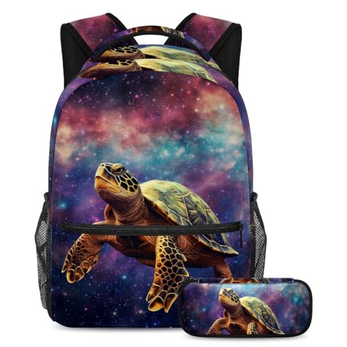 Sac à dos coloré Galaxy Turtle résistant pour soulager le dos des étudiants avec trousse Large