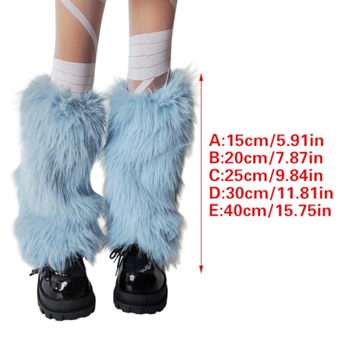 Winter Thermal Furry Blue Leg Warmers For Women And Teens Japanese Vintage Plush Boot Toppers Gaiters Footless Socks Carnival3