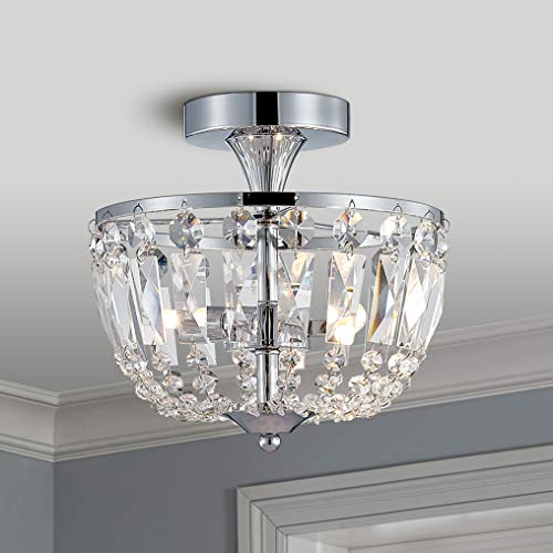 Bestier Modern Chrome Crystal Semi Flushmount Chandelier Lighting LED Ceiling Light Fixture Lamp for Dining Room Bathroom Bedroom Livingroom Diameter 9" Height 8.6" - Image 6