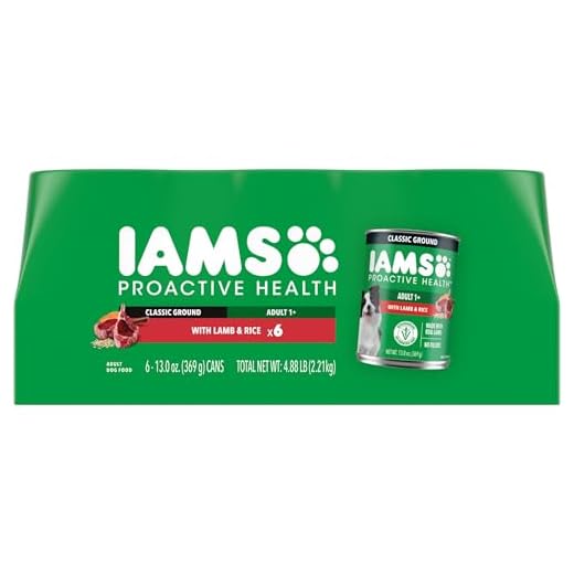IAMS Proactive Health Wet Dog Food, Adult Wet Dog Food Multipack Ground Dinner, with Lamb & Rice Pate, 13 oz. (Pack of 6)