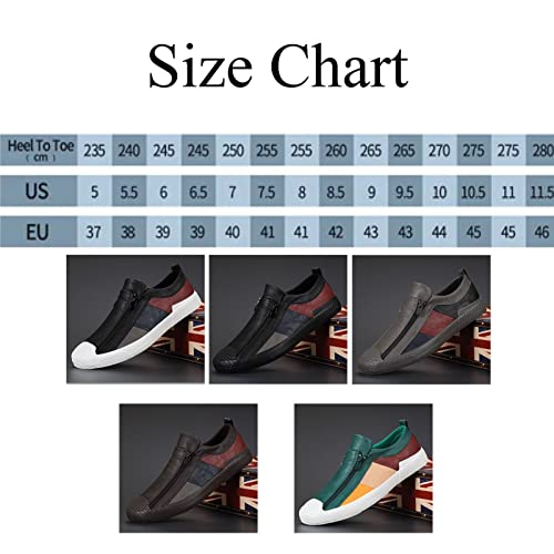 Men's Leather Slip-On Zip-On Sneakers?Comfortable and Breathable Walking Leather Flats?Fashionable All-Match Casual Shoes.2