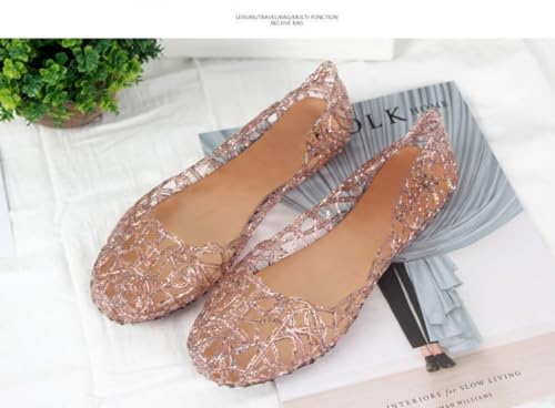 Jelly Mesh Ballet Flats for Women Sparkly Jelly Sandals Clear Hollow Water Slides Slip on House Slippers Wide Lightweight Breathable No Slip Dressy Ballerina Shoes Summer Beach Party Cruise Vacation2