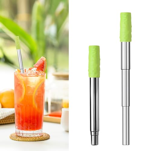 Metal Straws Portable Telescopic Straws Reusable Travel Set with Keychain Case Cleaning Brush, Compact Metal Straw for Eco-Friendly Drinking, Foldable Stainless Steel Straw for Home Office Outdoor