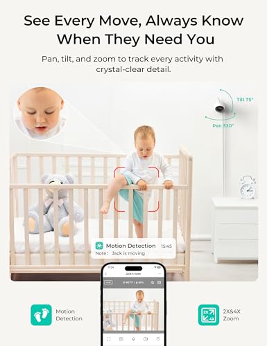 VistaView Lite Smart WiFi Baby Monitor - 4” 720P Split Screen & 1080P Camera App Control, Motion Alerts, HD Night Vision, 3000mAh Battery, 2-Way Talk, Multi-User, Triple Security, 1000ft Range