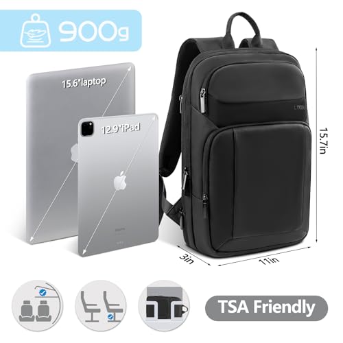 Backpack for Men Slim & Expandable Travel Laptop Backpack with USB Charging Port Water Resistant Anti-Theft Business Backpack Fits 15.6In Laptop for Commute Work College with Small Bag(Business Black)2