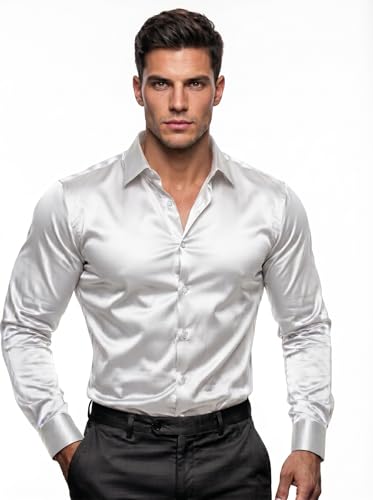 Image of Diverse Men's Satin Casual Shirt | Premium Solid Poly Satin | Wrinkle-Free, Full Sleeve Regular Fit Office, Business Wear