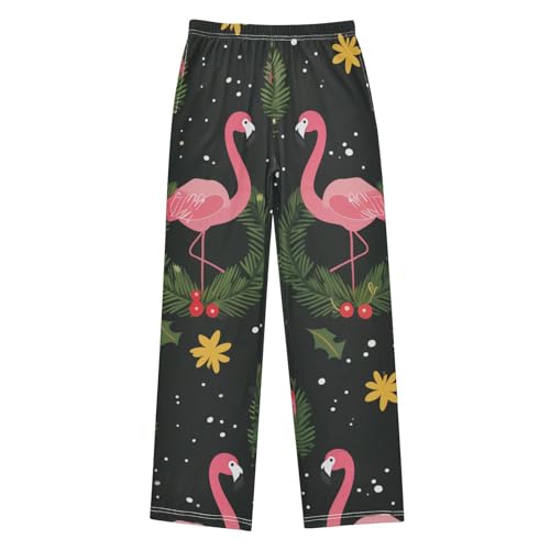 Flamingo Spruce Branch Boys Long Pants Soft Trousers Elastic Waist Kids Lounge Bottoms with Pockets S-XL