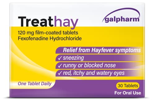 Galpharm Treathay Hayfever Relief Fexofenadine Hydrochloride Tablets 120mg Up to 24hrs Relief from Hayfever Sneezing Itchy Eyes and Runny Noses 30 Tablets