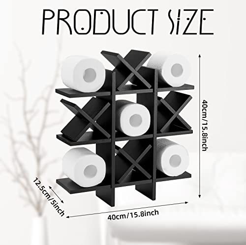 Weysat Tic Tac Toe Toilet Paper Holder Stand Bathroom Wall Decor Rustic Wooden Hanging Storage Freestanding Wall Mounted Shelves Decor for Toilet Tissue Farmhouse