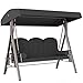 Outsunny Hollywoodschaukel 3-Sitzer Gartenschaukel mit verstellbar Sonnendach Tablett Sitzauflage, Schaukelbank belastbar bis 360kg, für Garten, Terrasse, 121 x 208 x 172cm, Dunkelgrau