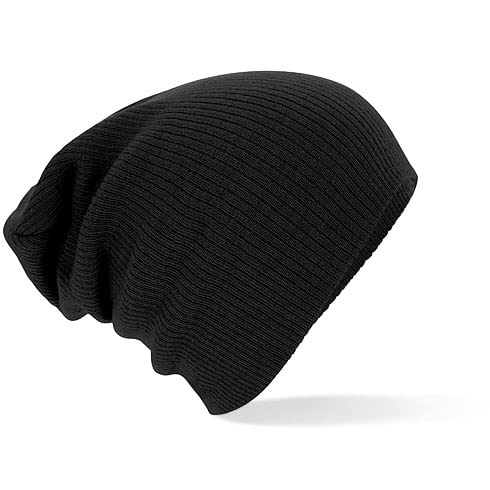 Hustle WearPlain Slouch Beanie Knitted HAT – B461, Black, One Size