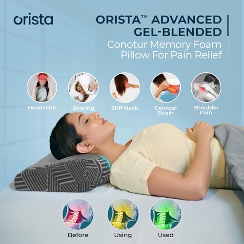 Image of ORISTA Advance Gel Blended Cervical Memory Foam Pillow | 2 Year Warranty |Orthopedic Neck & Shoulder Support Pillow for Sleeping |Improves Posture & Spinal Alignment | 23 x 14.5 x 4.5 Inch | Set of 2
