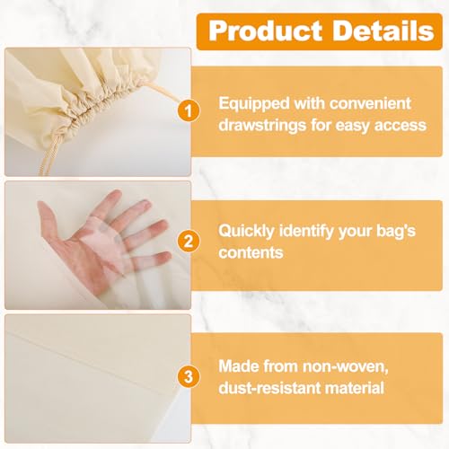 12 PCS Dustproof Drawstring Bags,Breathable Non-Woven Fabric Drawstring Dust Covers,Storage Bags Dust Bag for Handbags Shoes Purses,Beige4