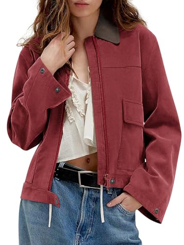 COCCKO Womens Fleece Zip Up Jacket Contrast Collar Faux Suede