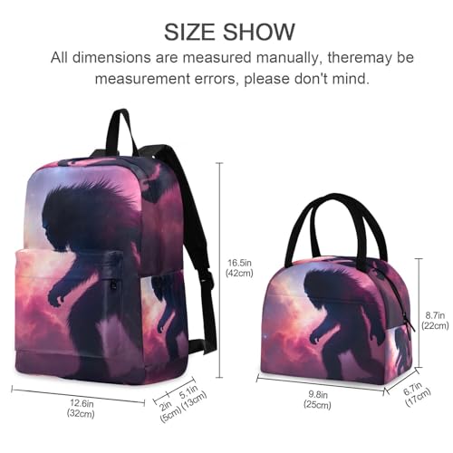 Backpack Lunch Box Set Large Capacity Travel Backpacks and Insulated Lunch Bag for Commute Hiking Picnic Galaxy Sasquatch Print2