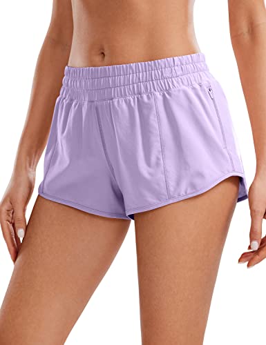 CRZ YOGA Low Waisted Running Shorts for Women 2.5' - Mesh Liner Quick Dry for Workout Sport Athletic with Zipper Pocket Lilac Medium