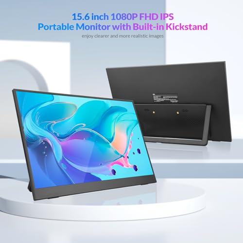 Rii Portable Monitor, 15.6” 1080P FHD USB-C HDMI,Ultra-Slim IPS HDR Display with Kickstand and Built-in Speaker, Travel Monitor for Laptop/PC/Phone/Mac/Xbox/Switch/PS4/PS5, VESA Mountable - Thumbnail 2