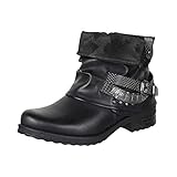  Elara Damen Biker Boots Nieten Stiefeletten Schwarz Chunkyrayan 1060-PA Black-36