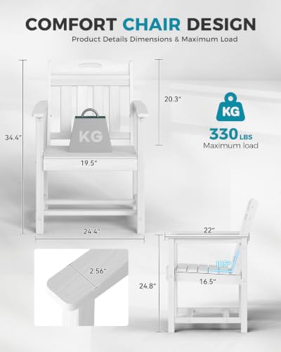 Image of Ciokea Outdoor Patio Dining Chair, HDPE Oversized Porch Chairs with Wide Seat, All-Weather Durable Heavy-Duty Outdoor Furniture for Backyard, Poolside, Lawn & Garden, White