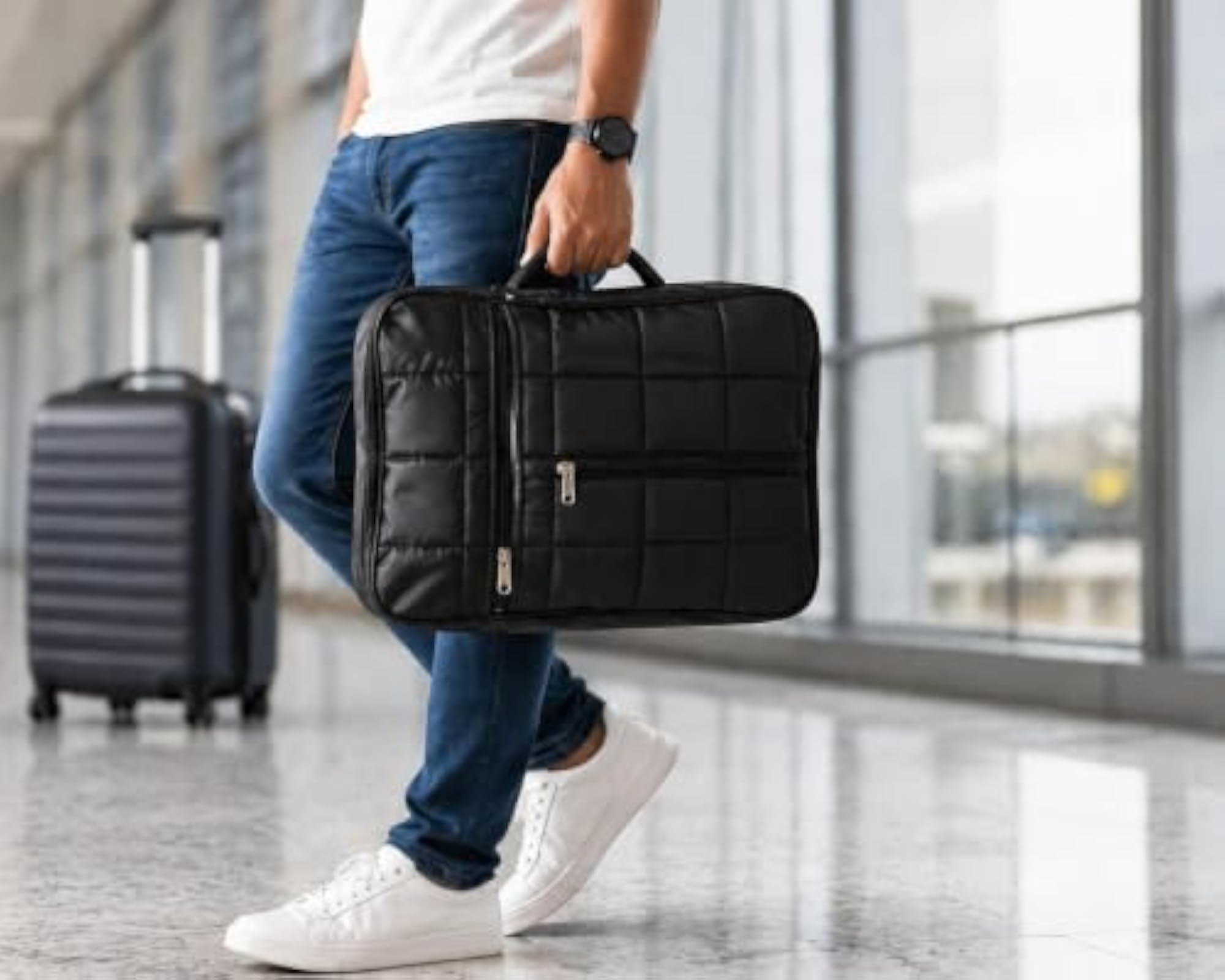 Premium Quilted Black Nylon Travel Organizer Bag