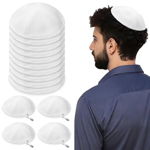 Silicherry 10 Pack Linen Kippah Bulk for Men Wedding Yarmulke Knitted Kippot Jewish Hat for Ceremony...