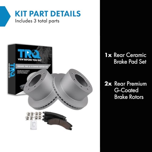 Image of TRQ Rear Brake Pad & Rotor Kit Ceramic Premium G-Coated Compatible with 2011-2019 Chevrolet Silverado 3500 HD GMC Sierra 3500 HD