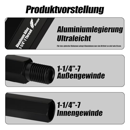 Vearter 200mm Diamantbohrer Verlängerung mit 1-1/4\-7 UNC, Verlängerungsstange aus Aluminiumlegierung für Bohrkrone, zum Bohren tieferer Löcher in Beton und Mauerwerk