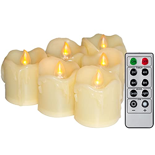 Image of 6 Battery Operated LED Votives with Remote Timer Small Unscented Flickering Flameless Electric Candles for Kitchen Home Decor Baptism Wedding Party Decorations Centerpieces Favors Gifts