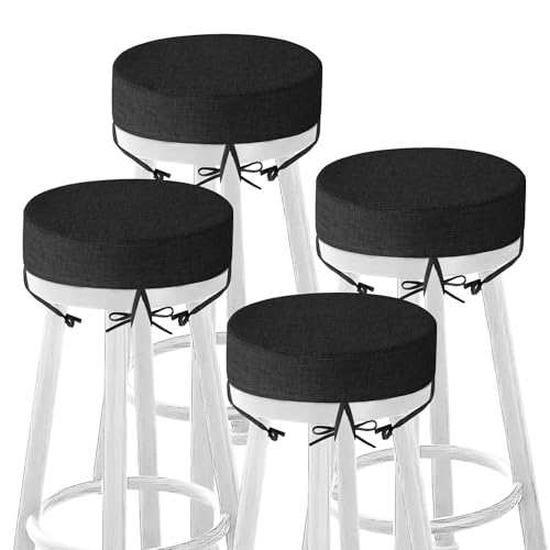 MineCozy 3" Thick Bar Stool Cushions Round 12 Inch 4 Pack Black