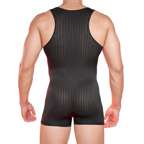 Herren Wrestling Singlet Shapewear Mesh Bodysuit mit Trägern, Sheer Leotard für Sport, Gym, Clubwear