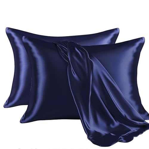 Image of RAGGLE Satin Silk Pillowcase for Hair and Skin Standard Size 18 inchX 28 inch with Soft Breathable Smooth Cooling Pillow Covers for Sleeping or Pillow Protector (4, Blue)