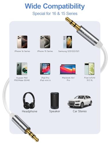 Cable auxiliar 3.5 mm 2 unidades 6.6 pies nylon miniatura 5