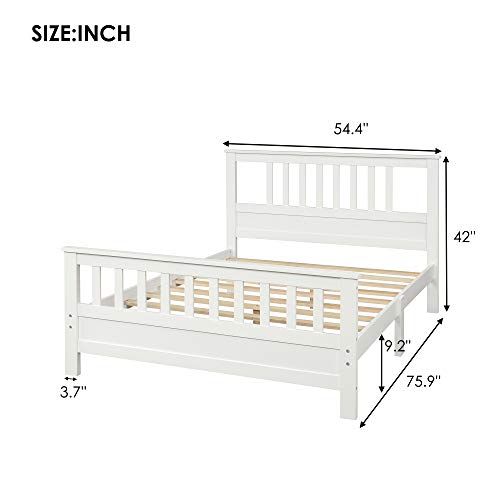 Julyfox White Bed Frame Full 500Lb Heavy Duty, Hard Wood Platform Bed With Headboard Slatted Footboard No Box Spring Needed (Full, White) #TOP1