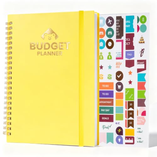 Spiral Budget Planner Undated - 12-Month A5 Book with 100gsm No-Bleed Paper, Expense Tracker, Bill Organizer, Golden Coil, Elastic Closure, PP Receipt Pocket, 4 Budget Stickers for Personal Use