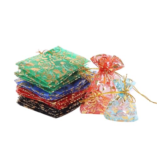 Image of Silk Beingelegant-Pack Of 25 Women's Organza Net Potli Bags For Pooja, Return Gifts For Wedding, Sangeet, Shagun- Multi Coloured (Multi, 14X10)